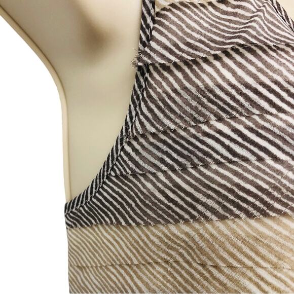 NWT Ann Taylor Loft Buttons Ruffle Front Tank Top Tan Cream Stripe Scoop Neck - Picture 5 of 16